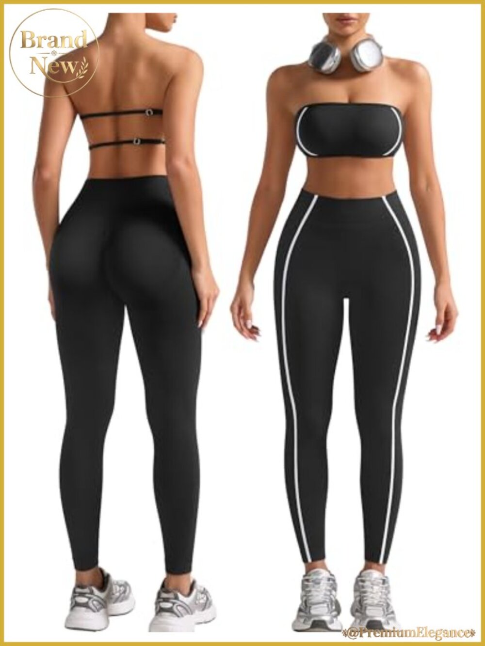 Seamless Bandeau Sports Bra & Scrunch Butt Leggings Set - 2 Piece